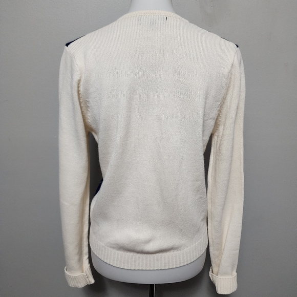 Love Tree Ivory & Blue Argyle Knit Cardigan Size Large - Picture 5 of 7